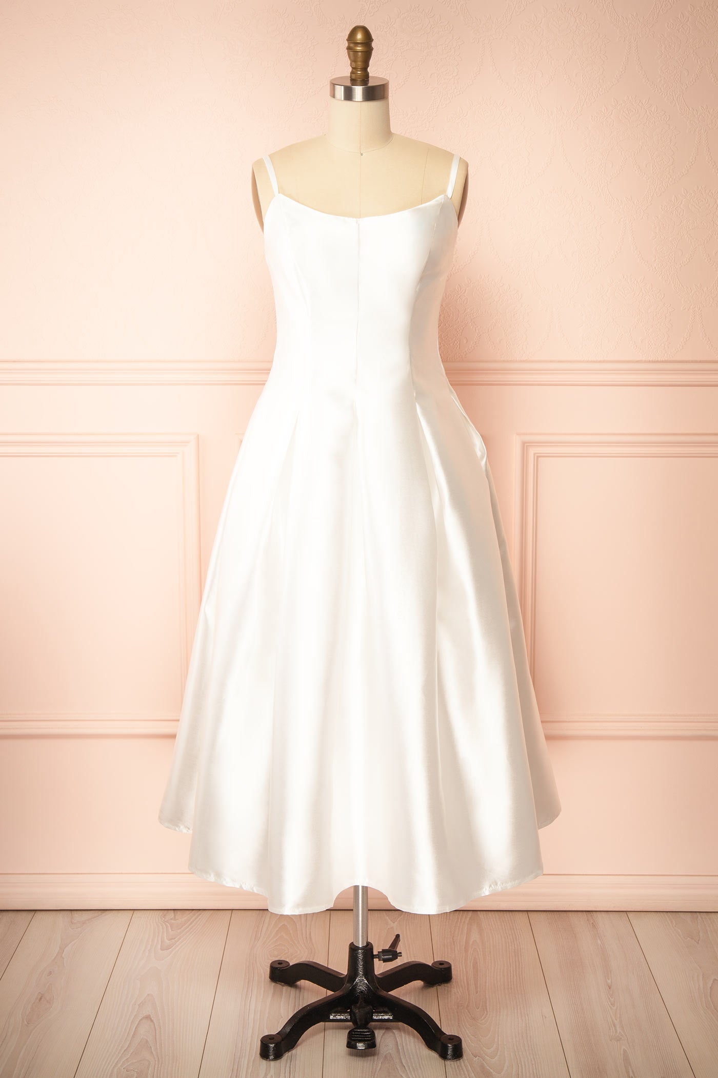 Thalix Ivory | Satin Midi Dress with Pockets and Open Back