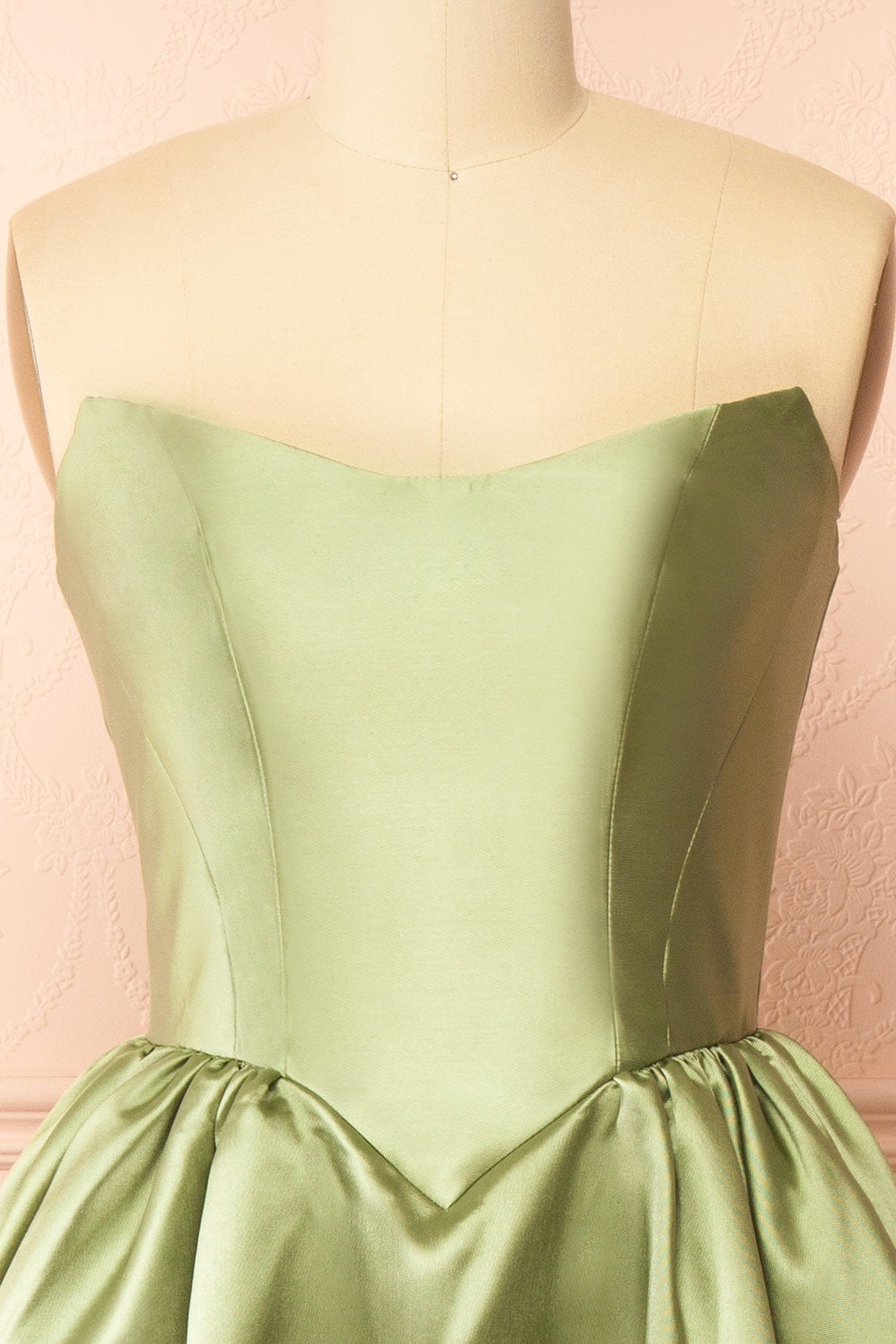Thalya Sage | Long Satin Dress with Fitted Bodice and Pockets