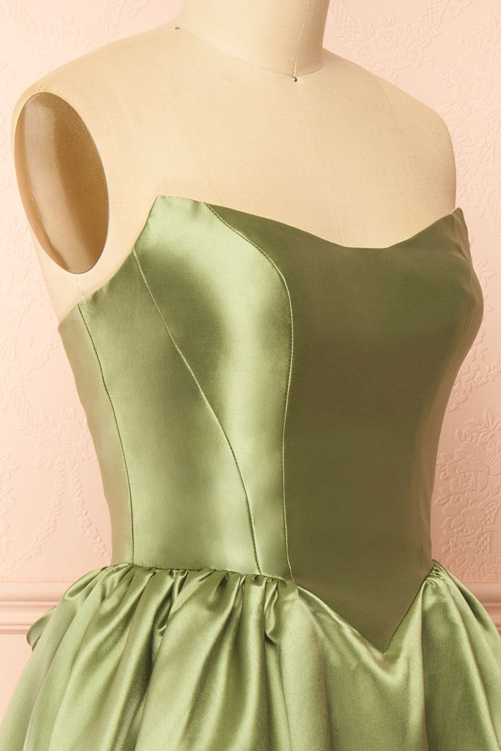Thalya Sage | Long Satin Dress with Fitted Bodice and Pockets