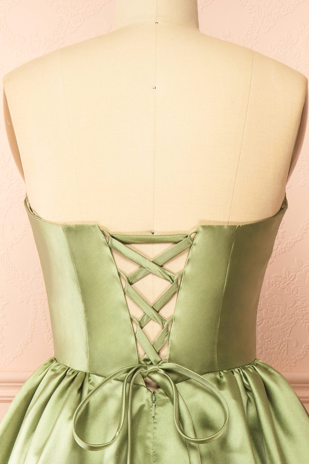 Thalya Sage | Long Satin Dress with Fitted Bodice and Pockets