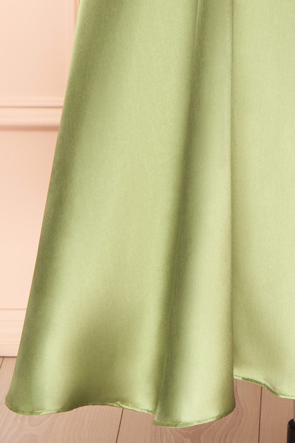 Thalya Sage | Long Satin Dress with Fitted Bodice and Pockets