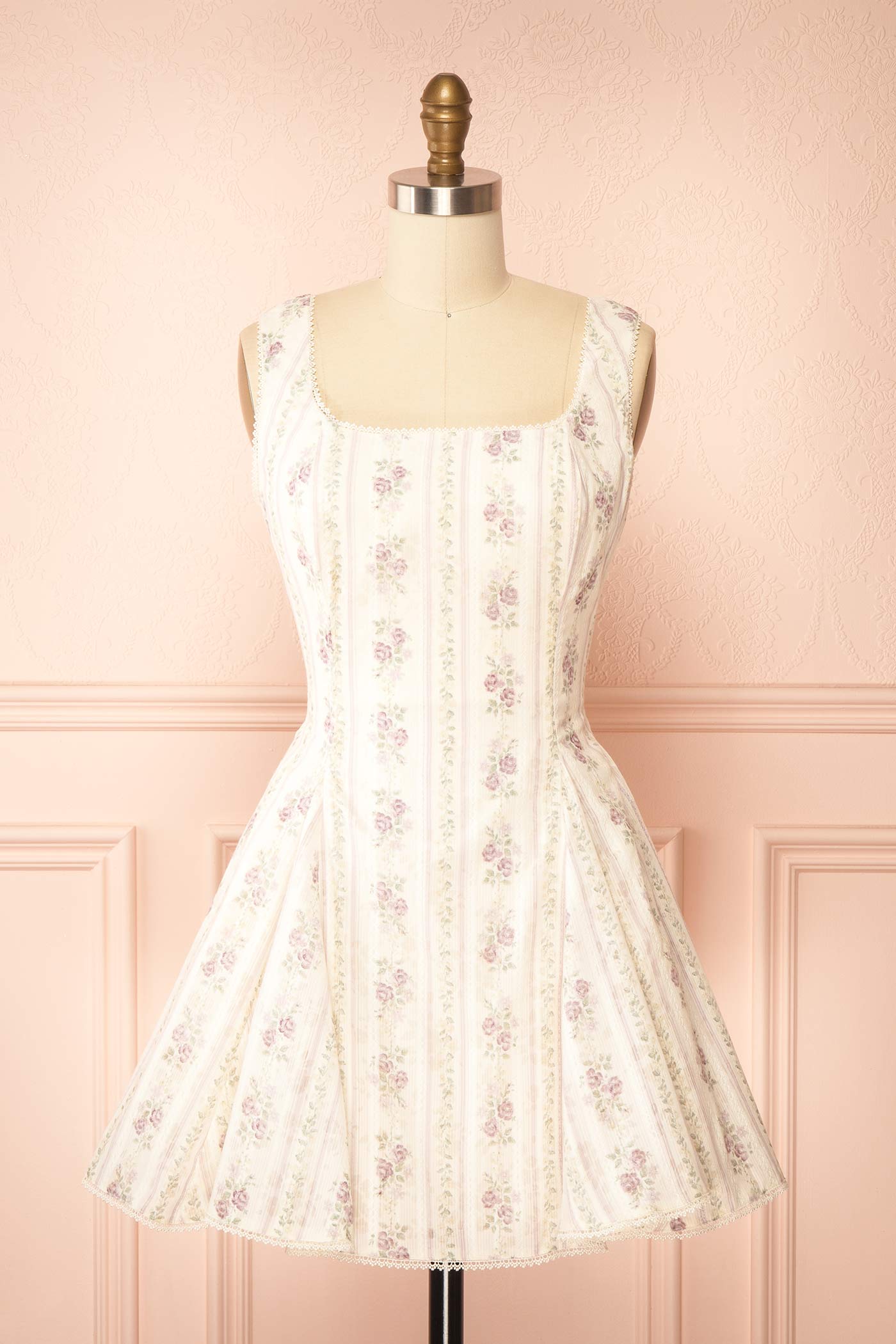 Theane Mauve | Floral Short Dress with Back Bow