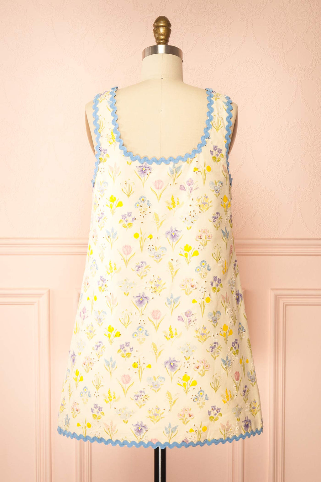 Thessalia | Beige Floral Short Dress with Pockets