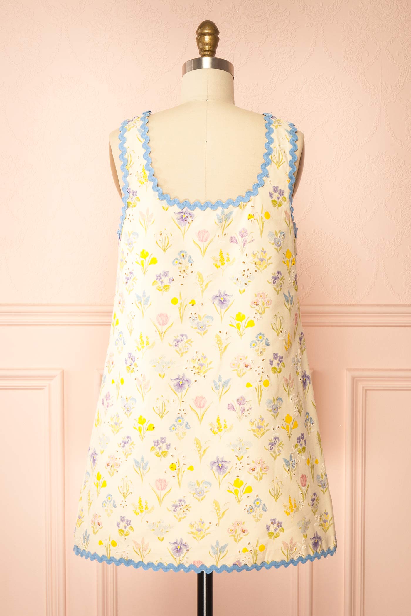 Thessalia | Beige Floral Short Dress with Pockets