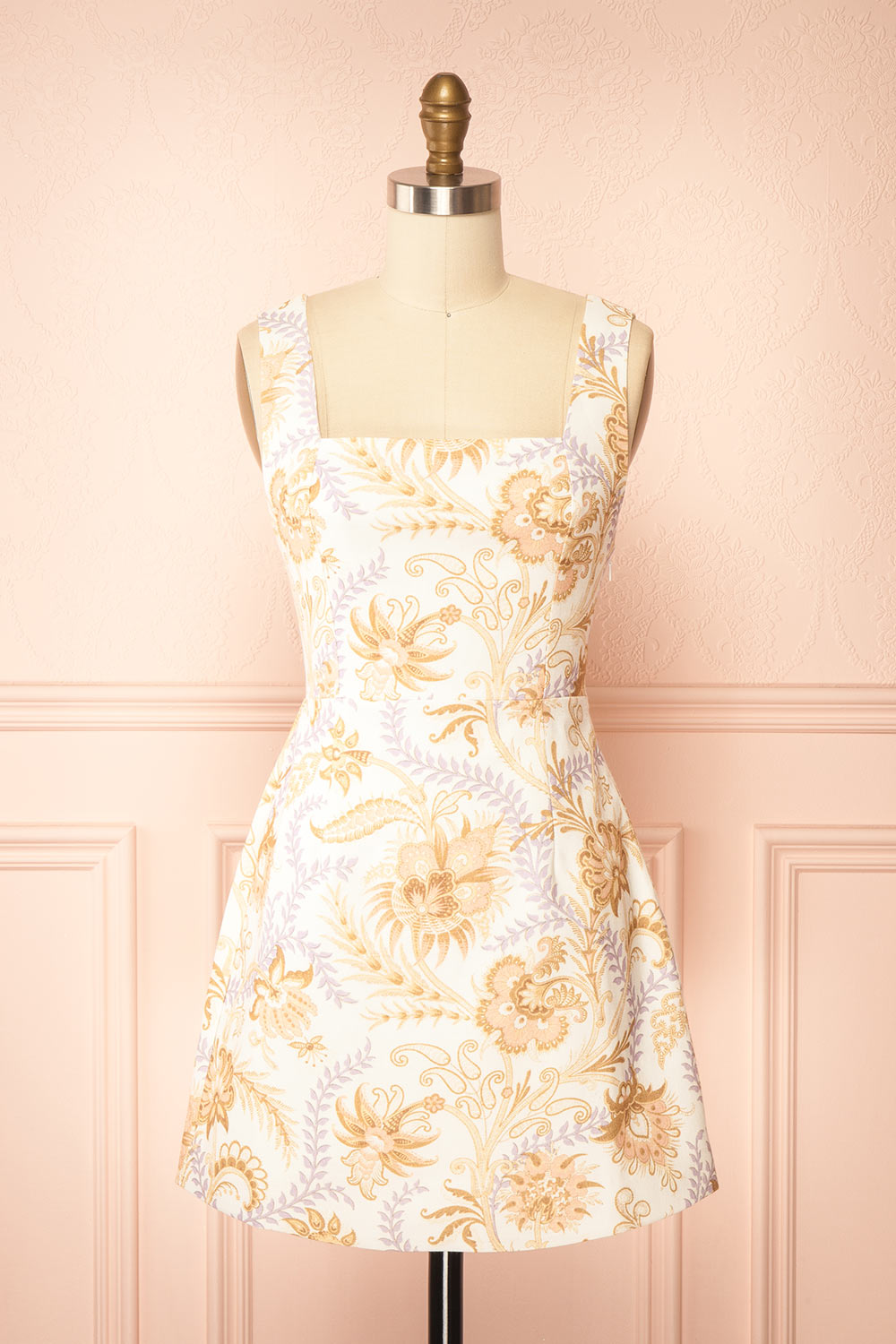 Thomasina | Floral Short Dress with Lace-up Back