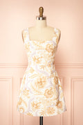 Thomasina | Floral Short Dress with Lace-up Back