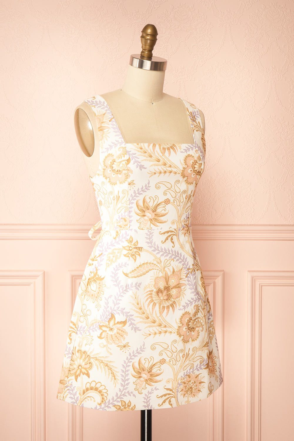 Thomasina | Floral Short Dress with Lace-up Back