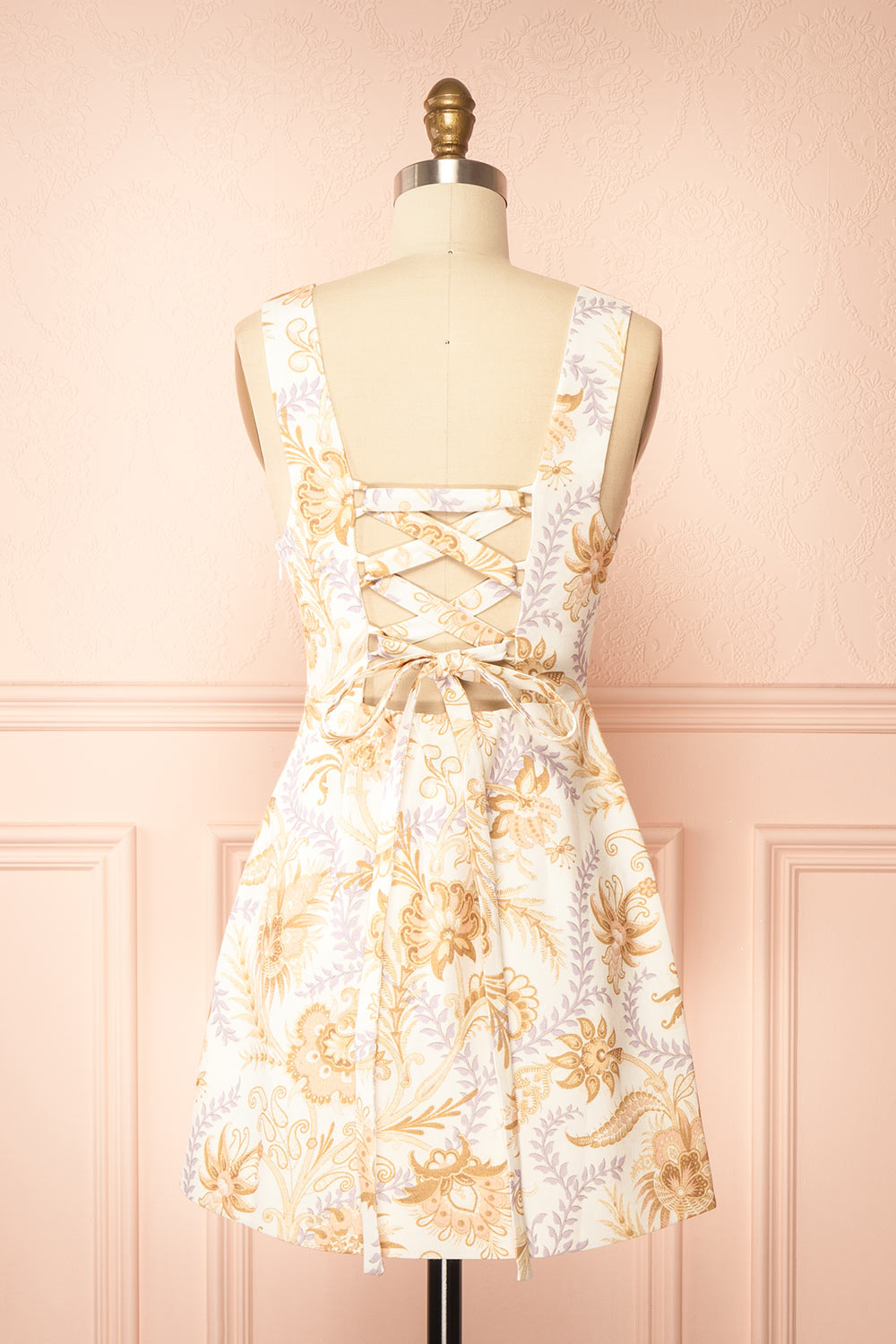 Thomasina | Floral Short Dress with Lace-up Back