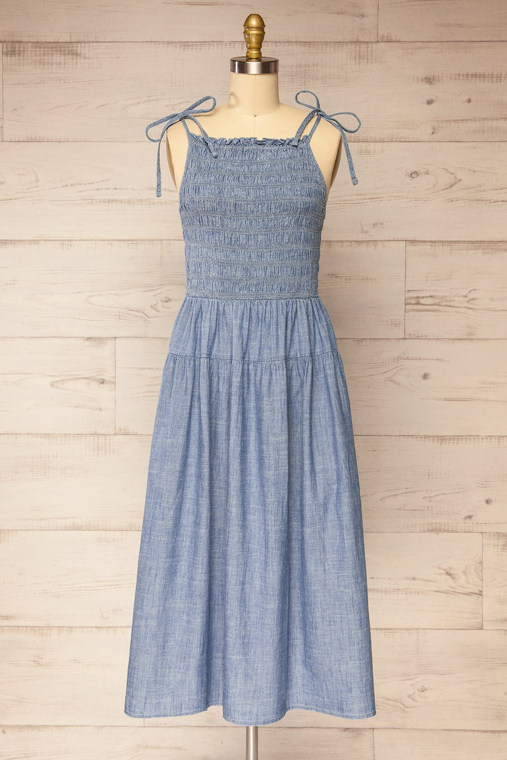 Tiannah | Blue Denim Midi Dress with Pockets