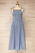 Tiannah | Blue Denim Midi Dress with Pockets