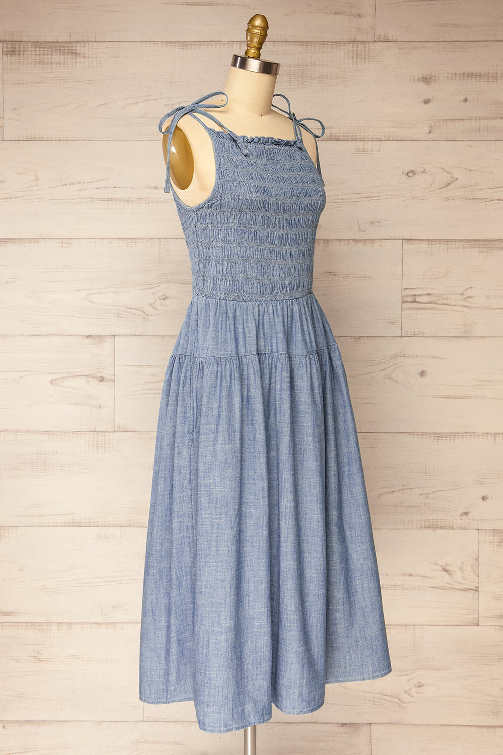 Tiannah | Blue Denim Midi Dress with Pockets