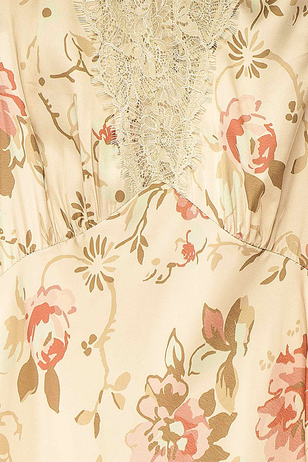 Tieran | Sage Floral Satin Maxi Dress with Lace