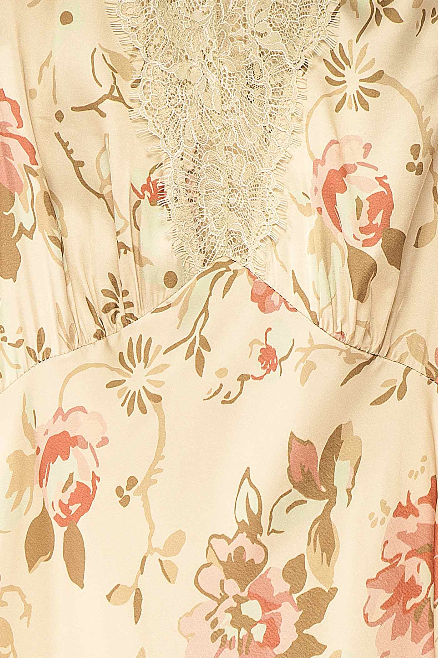 Tieran | Sage Floral Satin Maxi Dress with Lace