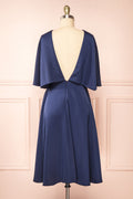 Tordis Navy | Satin Midi Dress w/ Bell Sleeves