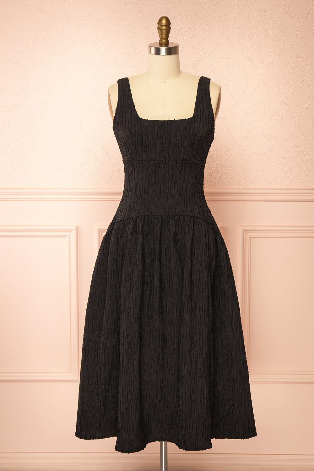 Tyrah Black | Midi Dress with Drop Waist
