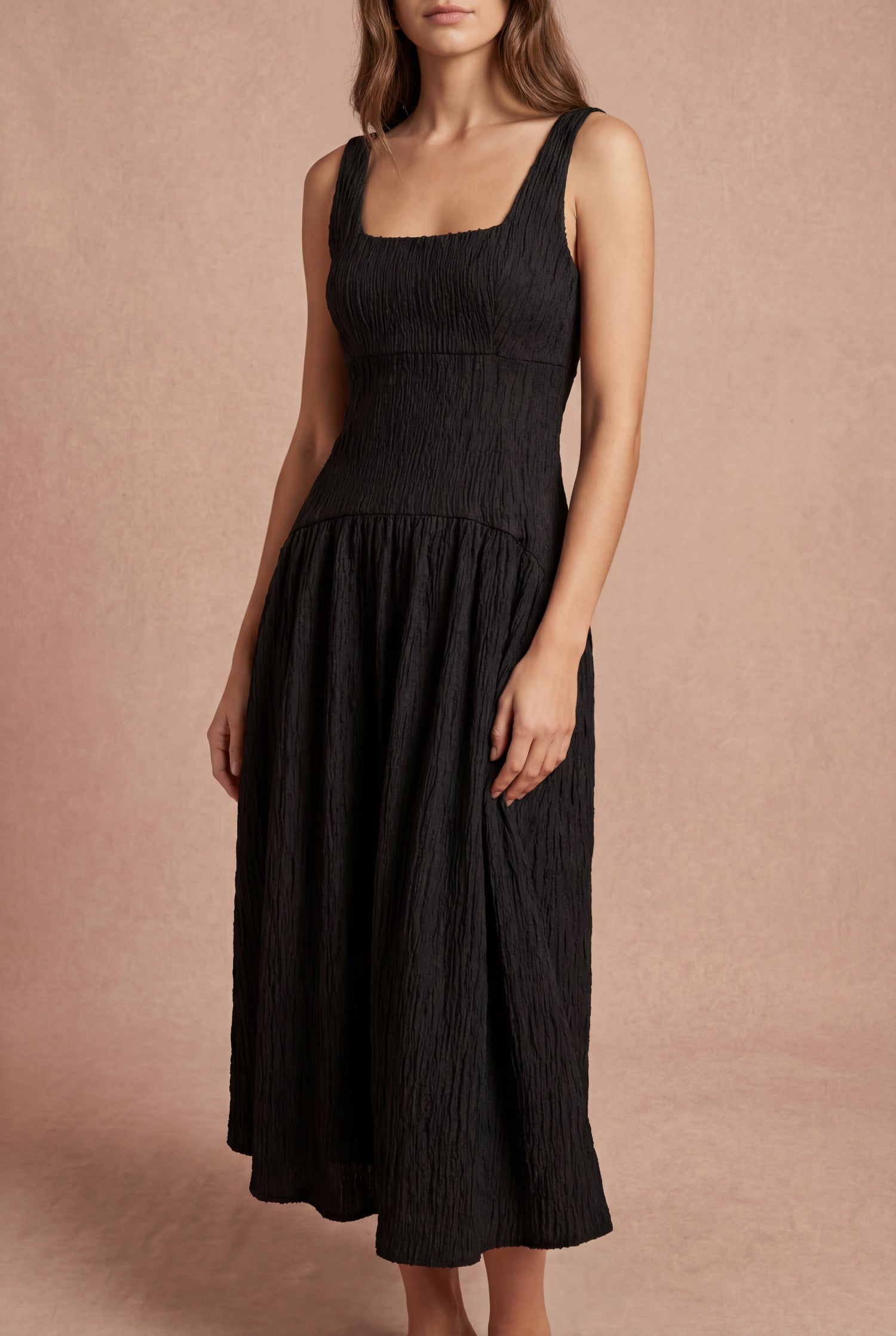 Tyrah Black | Midi Dress with Drop Waist