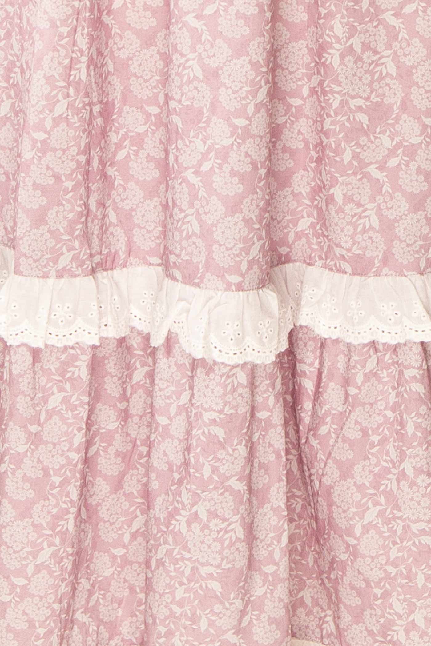 Uluria | Pink Floral Midi Dress with Sweetheart Neckline