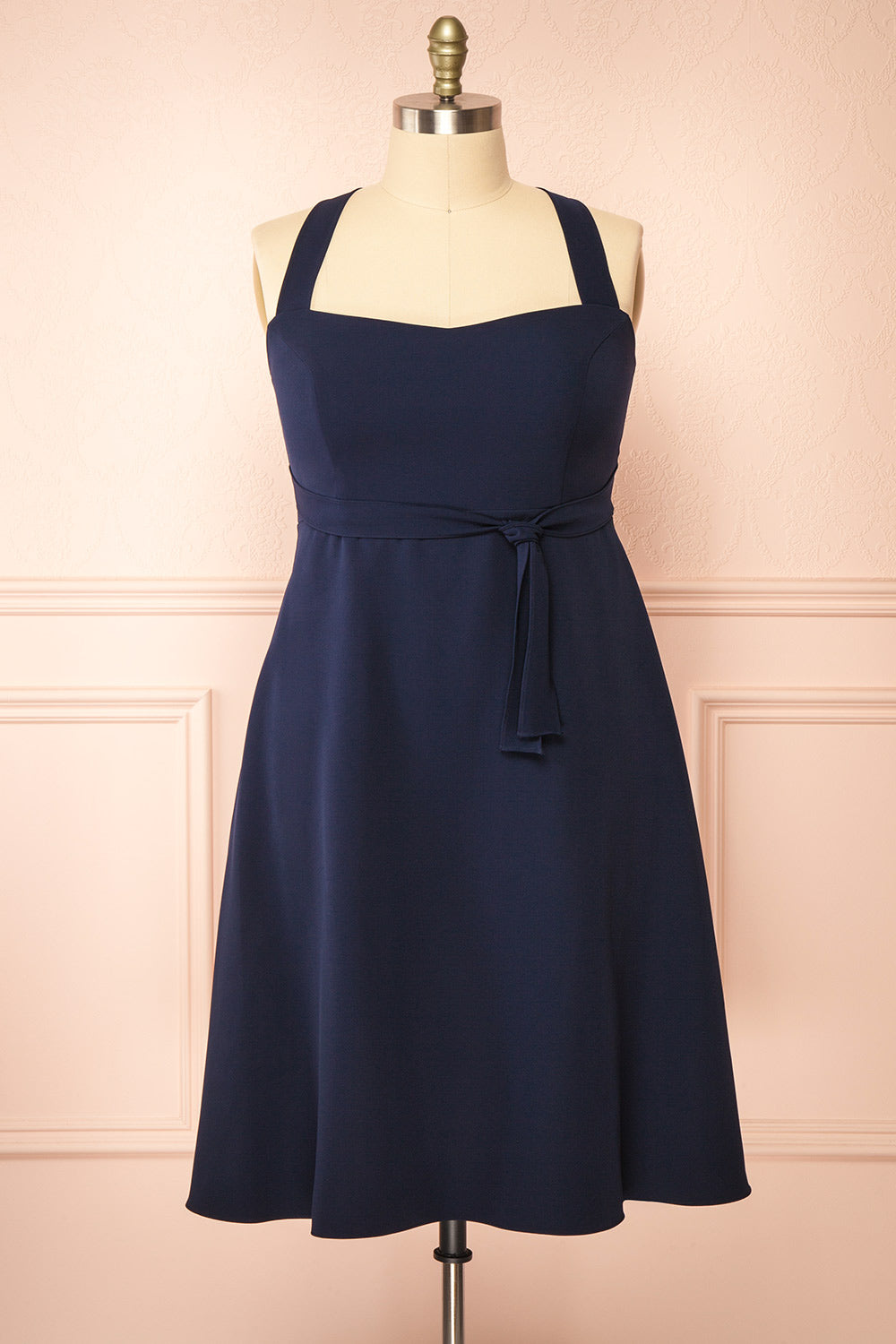 Valentina Navy | Midi A-line Dress with Adjustable Straps by Arti Gogna