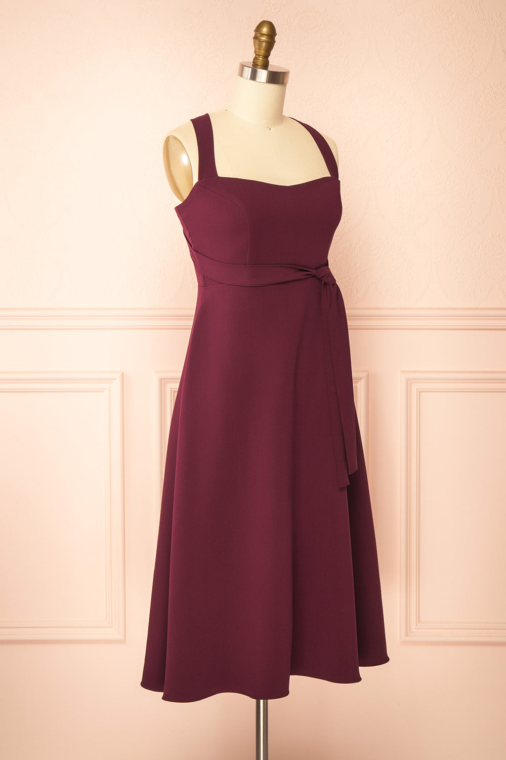 Valentina Burgundy | Midi A-line Dress with Adjustable Straps by Arti Gogna