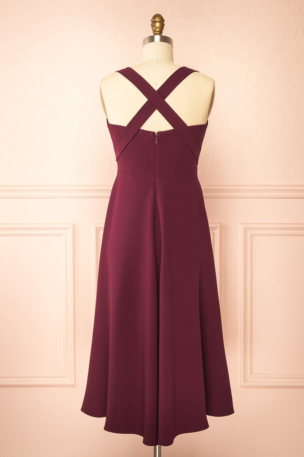 Valentina Burgundy | Midi A-line Dress with Adjustable Straps by Arti Gogna