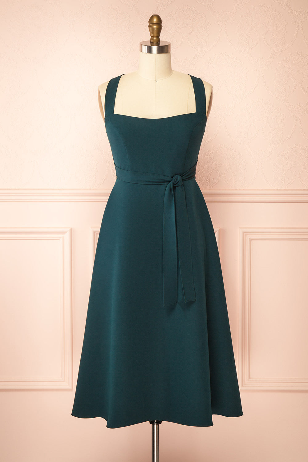 Valentina Green | Midi A-line Dress with Adjustable Straps by Arti Gogna