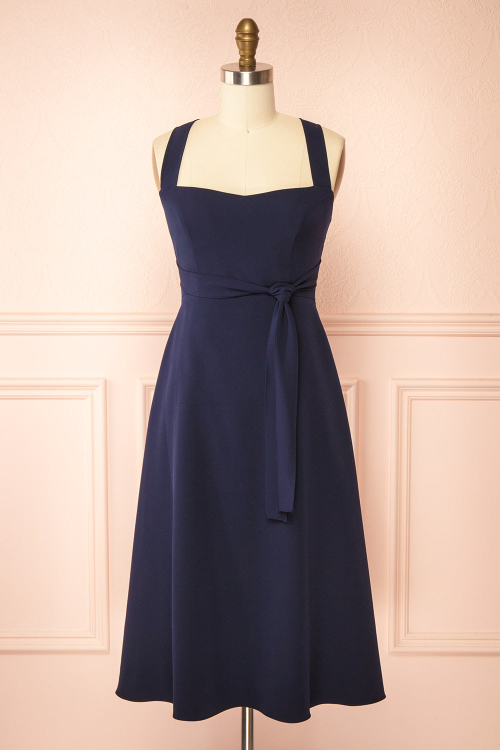 Valentina Navy | Midi A-line Dress with Adjustable Straps by Arti Gogna
