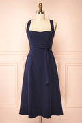 Valentina Navy | Midi A-line Dress with Adjustable Straps by Arti Gogna