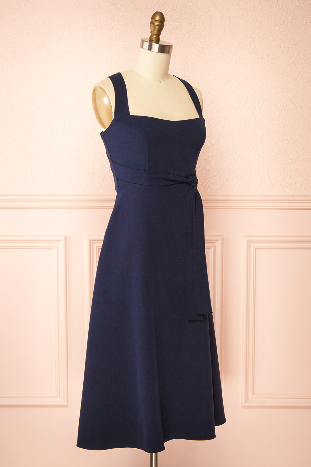 Valentina Navy | Midi A-line Dress with Adjustable Straps by Arti Gogna