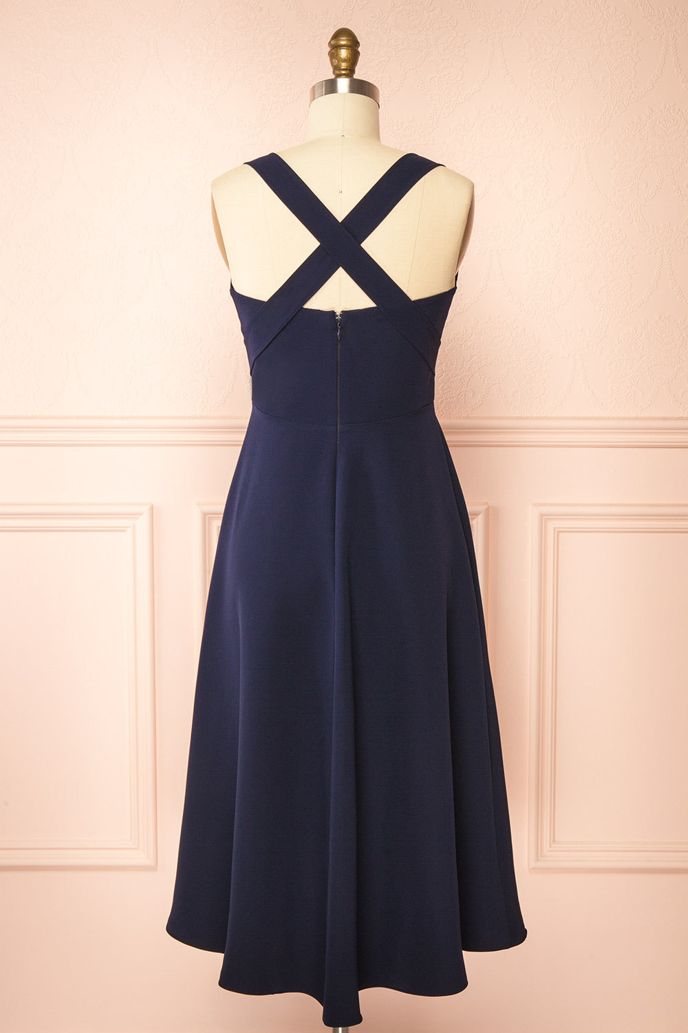 Valentina Navy | Midi A-line Dress with Adjustable Straps by Arti Gogna