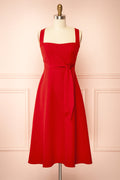 Valentina Red | Midi A-line Dress with Adjustable Straps by Arti Gogna