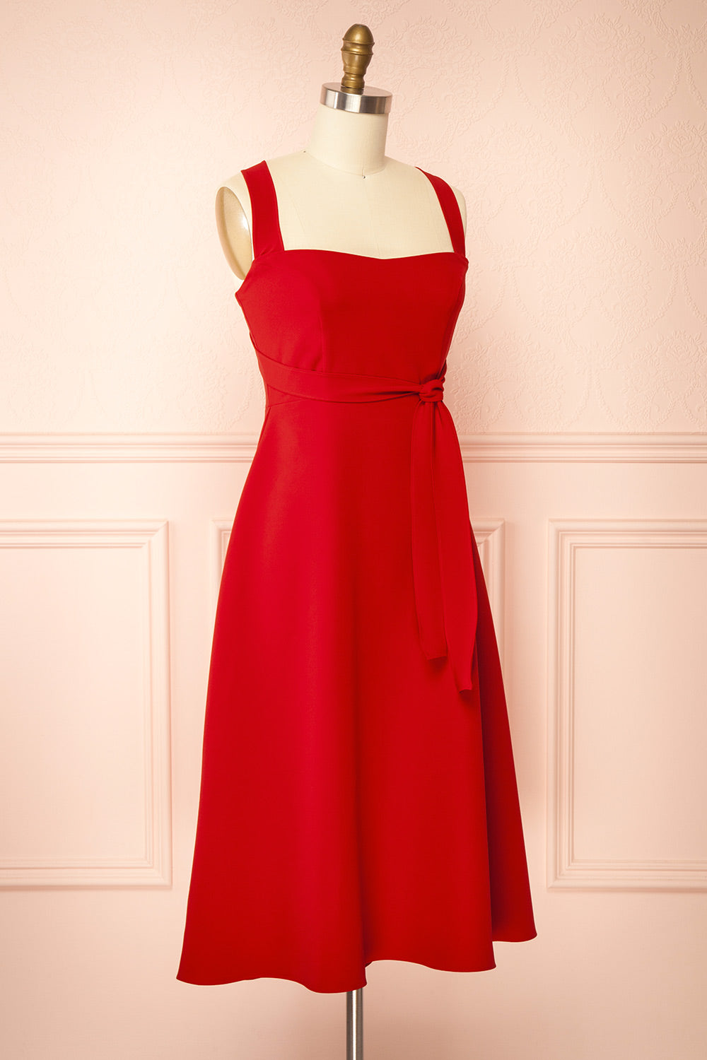 Valentina Red | Midi A-line Dress with Adjustable Straps by Arti Gogna