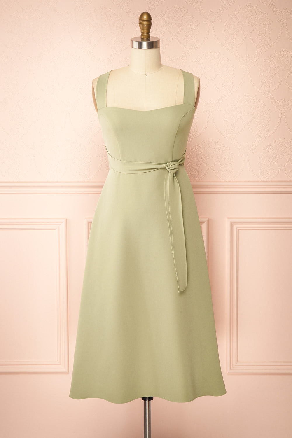 Valentina Sage Midi A-line Dress with Adjustable Straps by Arti Gogna