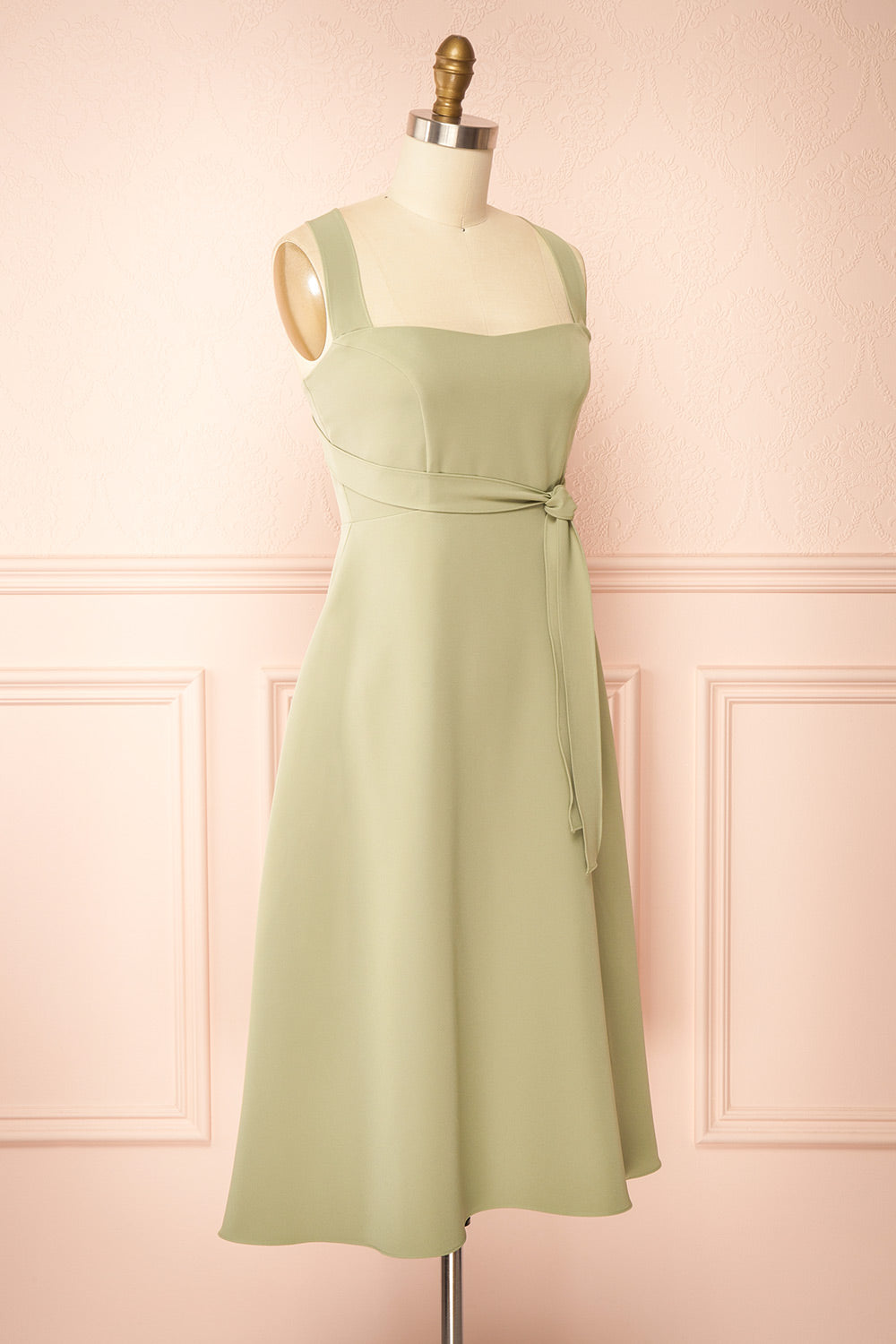 Valentina Sage Midi A-line Dress with Adjustable Straps by Arti Gogna