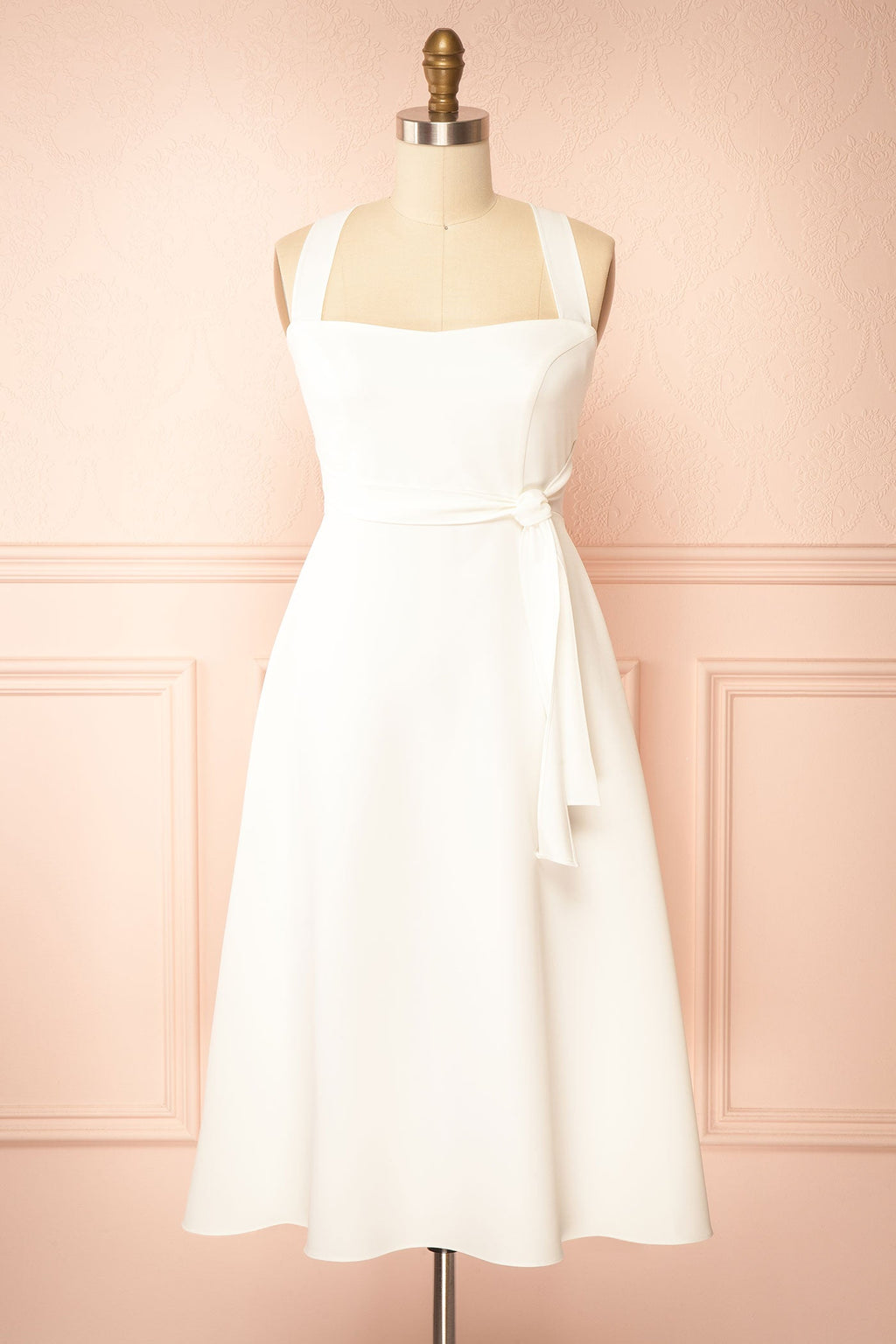 Valentina White | Midi A-line Dress with Adjustable Straps by Arti Gogna