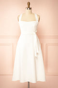 Valentina White | Midi A-line Dress with Adjustable Straps by Arti Gogna