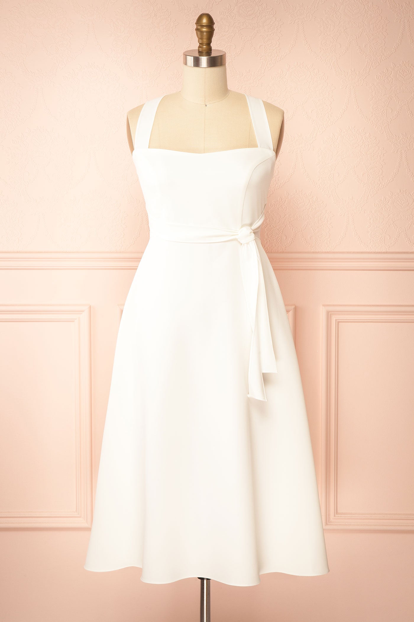 Valentina White | Midi A-line Dress with Adjustable Straps by Arti Gogna