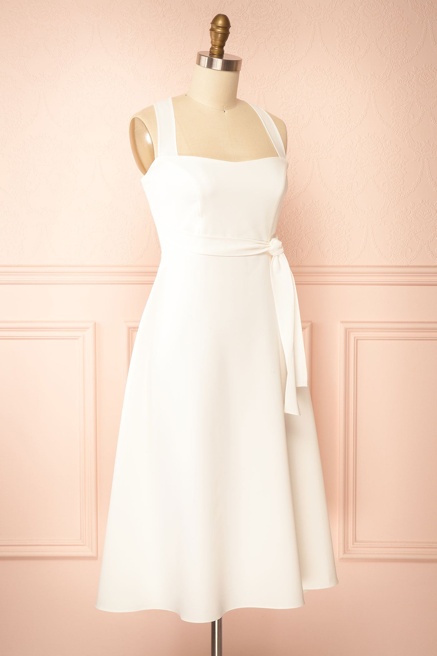 Valentina White | Midi A-line Dress with Adjustable Straps by Arti Gogna