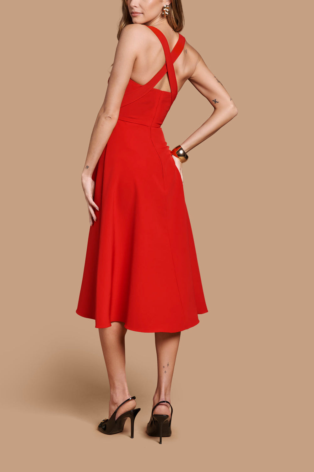 Valentina Green | Midi A-line Dress with Adjustable Straps by Arti Gogna