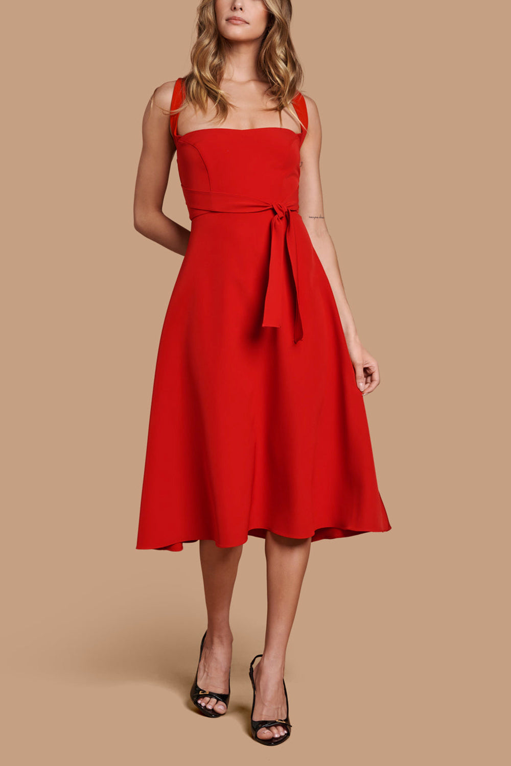 Valentina Green | Midi A-line Dress with Adjustable Straps by Arti Gogna