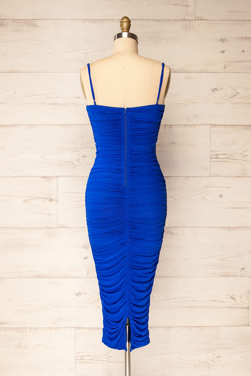 Venise Blue | Fitted Ruched Midi Dress w/ Bustier Bodice