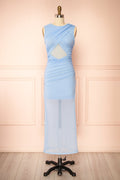 Verbania | Sky Blue Draped Mesh Maxi Dress