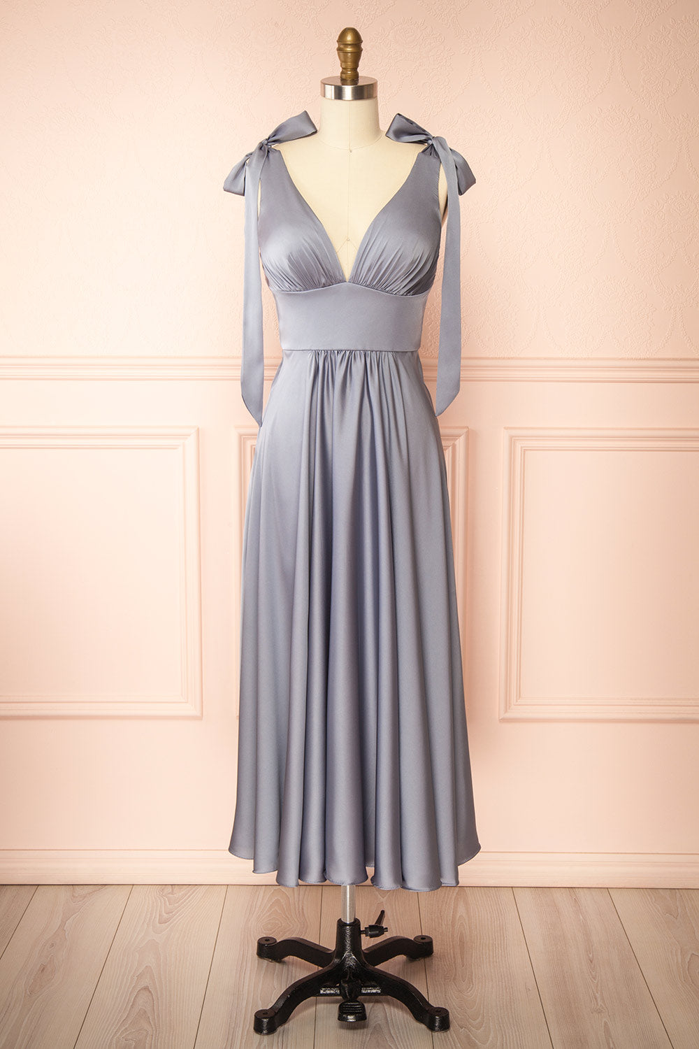 Vida Blue | Satin Midi Dress with Tie Straps