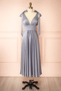 Vida Blue | Satin Midi Dress with Tie Straps