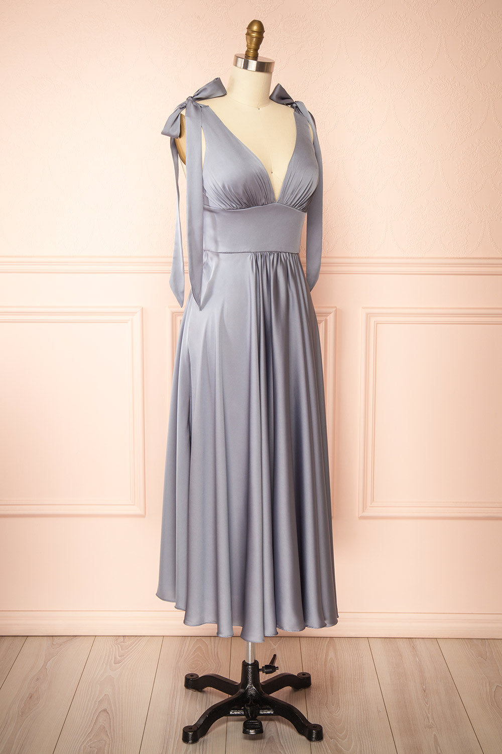 Vida Blue | Satin Midi Dress with Tie Straps