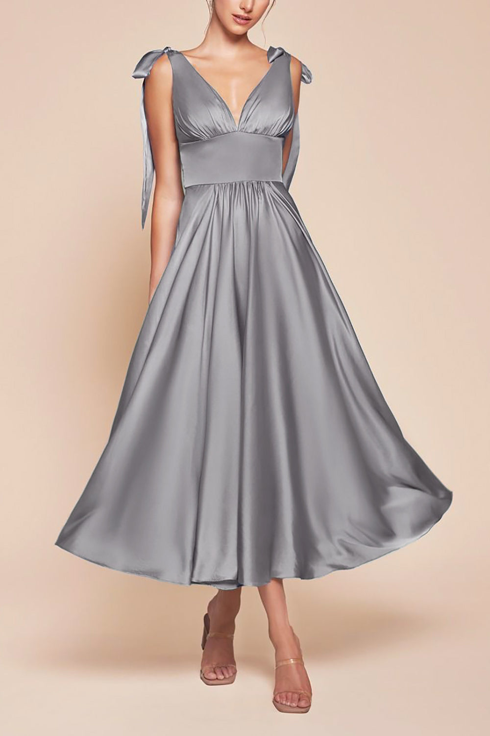 Vida Blue | Satin Midi Dress with Tie Straps