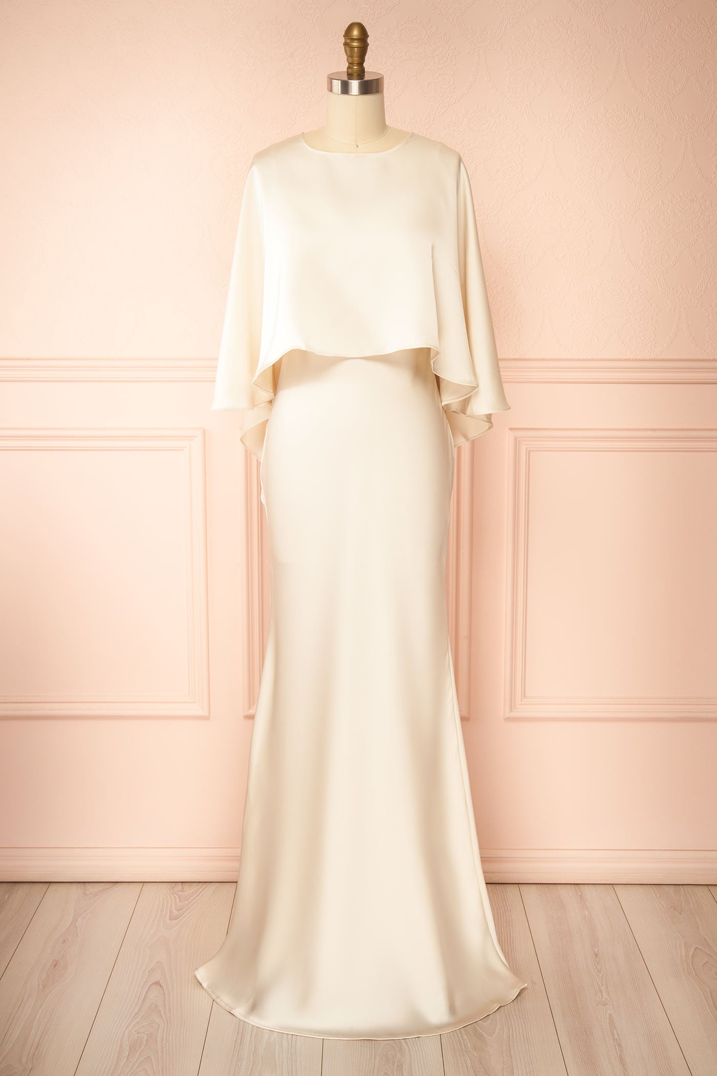 Wilder | Ivory Satin Sleeveless Maxi Dress with Matching Caplet