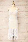 Yeri | White Crochet Midi Dress w/ Fringes