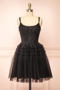 Zarielle | Short Black Tulle Tiered Dress