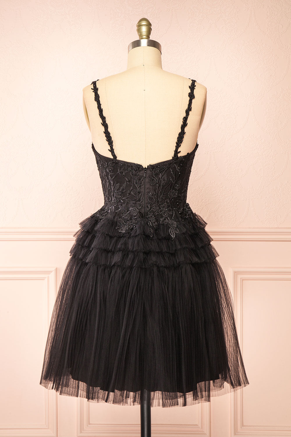 Zarielle | Short Black Tulle Tiered Dress