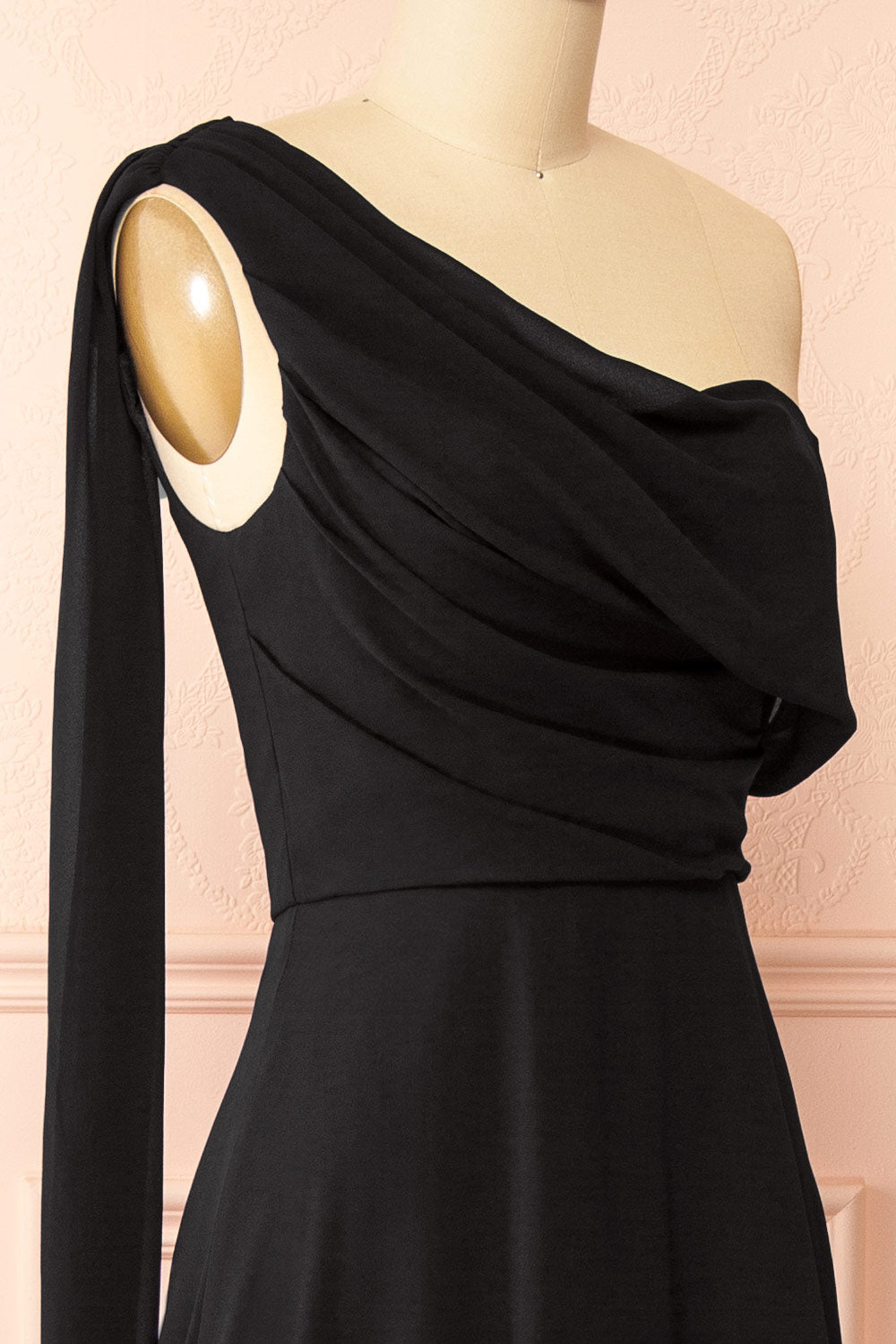 Zorua Black | One-Shoulder Maxi Dress with Cape Sleeve